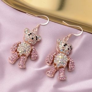 NWT Pink Aurora Borealis & Black Australian Crystal Teddy Bear Rose Gold Plated